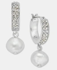Givenchy Imitation Pearl Charm Pave Hoop Earrings