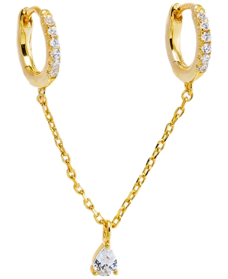 by Adina Eden Cubic Zirconia Gold Plated Gold Plated Dangling Pear Chain Huggie Earrings