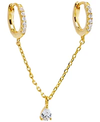 by Adina Eden Cubic Zirconia Gold Plated Gold Plated Dangling Pear Chain Huggie Earrings