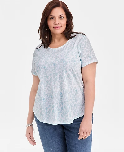 Style & Co Plus Perfect Short-Sleeve Open Crewneck Tee, Macy's Exclusive