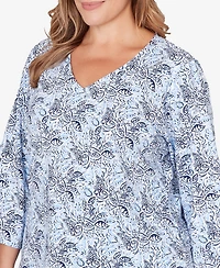Hearts Of Palm Plus Size Printed Stretch Jersey V-Neck Top