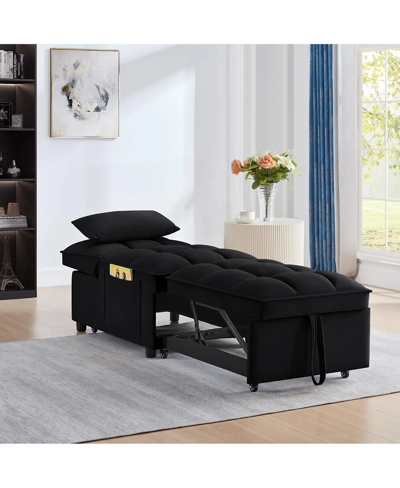 sumyeg 4-in-1 Convertible Sofa Bed with Storage Pockets Adjustable Backrest and Chaise Lounge