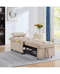 sumyeg 4-in-1 Convertible Sofa Bed with Storage Pockets Adjustable Backrest and Chaise Lounge