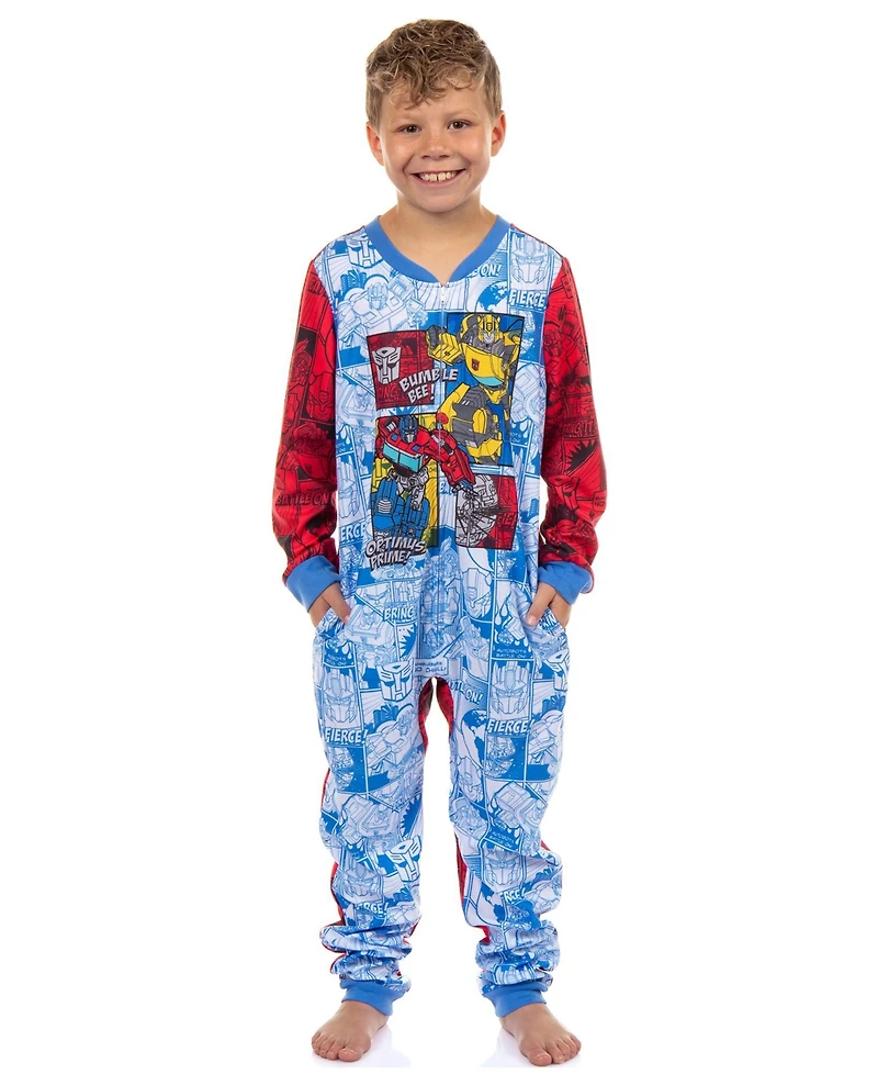 Transformers Big Boys Pajamas Autobot Optimus Prime Bumblebee Battle On Zip Front Fleece Footless Sleeper
