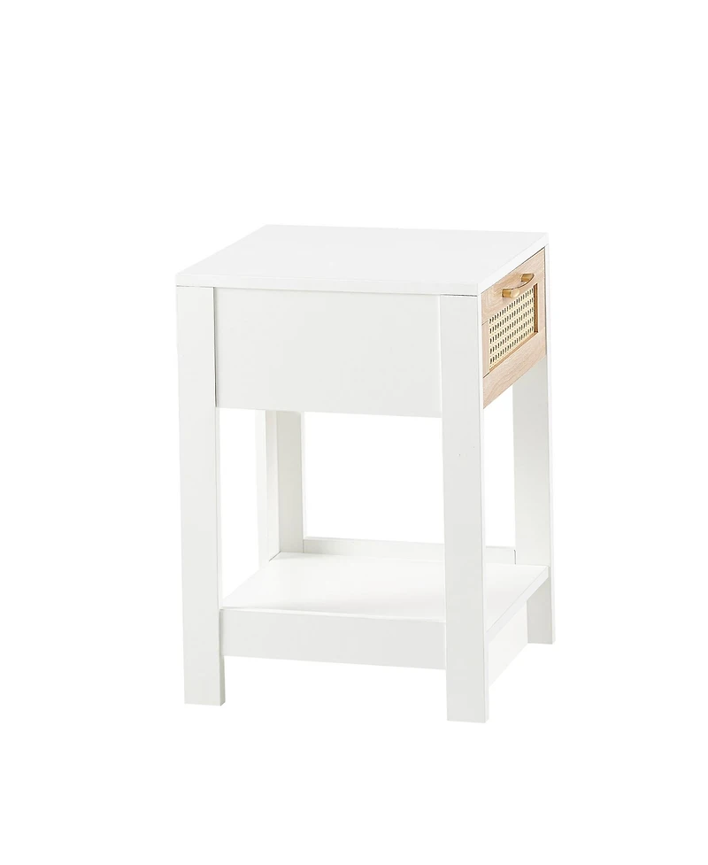 sumyeg Modern Rattan End Table with Drawer Nightstand Side