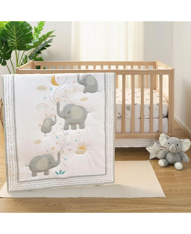 The Peanutshell Baby Crib Bedding Set Girls, Elephant Whimsy, 3 Pieces