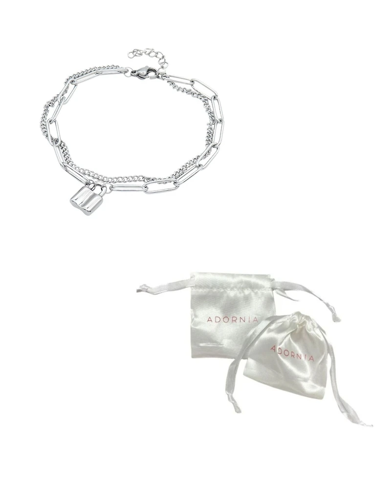 Adornia Silver-Tone Padlock Mixed Chain Bracelet