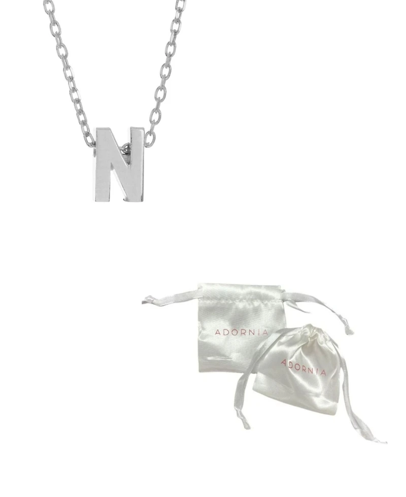Adornia Rhodium-Plated Mini Initial A Pendant Necklace, 16" + 2" extender