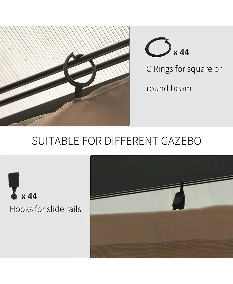 Outsunny 10' x 12' Universal Gazebo Sidewall Set with 4 Panels, Hooks/C-Rings Included for Pergolas & Cabanas, Brown