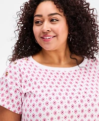 Style & Co Plus Nautical-Button Geo-Tile Cotton T-Shirt, Macy's Exclusive