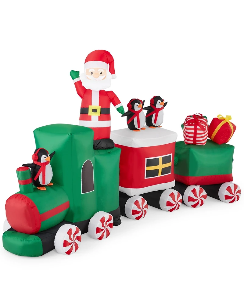 Best Choice Products 8.5 x 5ft Pre-Lit Inflatable Christmas Train & Animated Santa Claus w/ 10 Led Lights, Ground Stakes