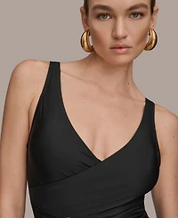Donna Karan Women's Belted Wrap Front Swimsuit