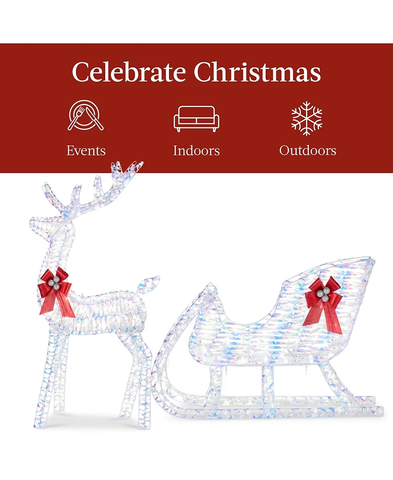 Best Choice Products Lighted Christmas 4ft Reindeer & Sleigh Outdoor Yard Decoration Set w/ 205 Led Lights, Stakes 