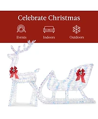 Best Choice Products Lighted Christmas 4ft Reindeer & Sleigh Outdoor Yard Decoration Set w/ 205 Led Lights, Stakes 