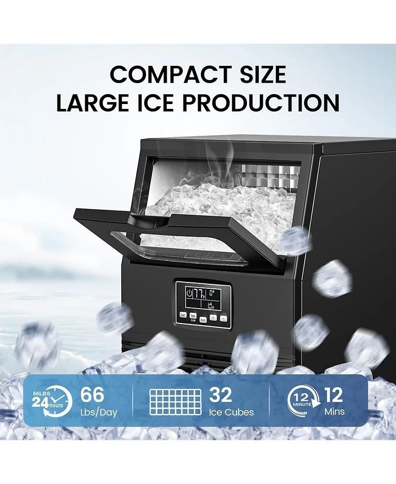 Cowsar Commercial Ice Maker Machine,66Lbs/24H Stainless Steel Undercounter Ice Maker with 8Lbs Storage Capacity,Self-Cleaning Freestanding Ice Machine