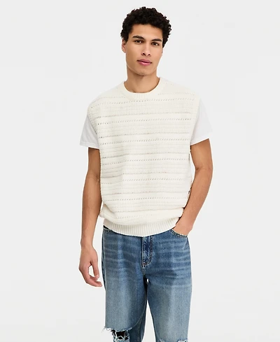 Sun + Stone Men's Cotton-Blend Open-Stitch Sweater Vest, Macy's Exclusive