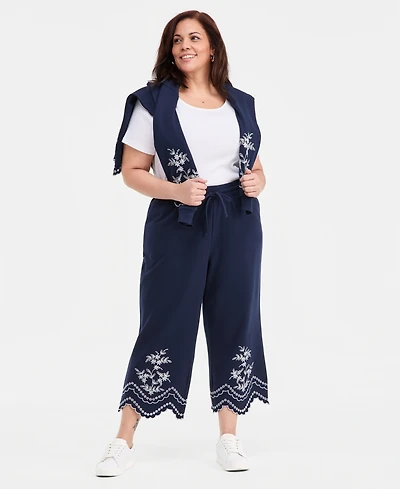 Style & Co Plus Scalloped Eyelet Wide-Leg Knit Pants, Macy's Exclusive
