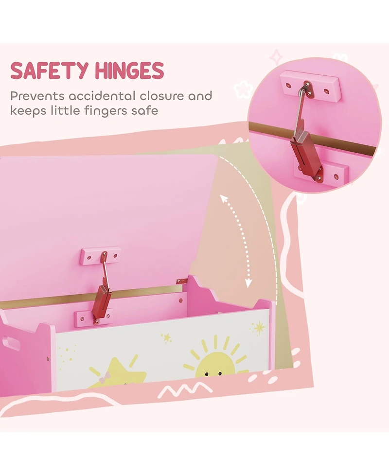 Qaba Toy Box for Kids, Toy Chest with Lid, Safety Hinges, Handles,