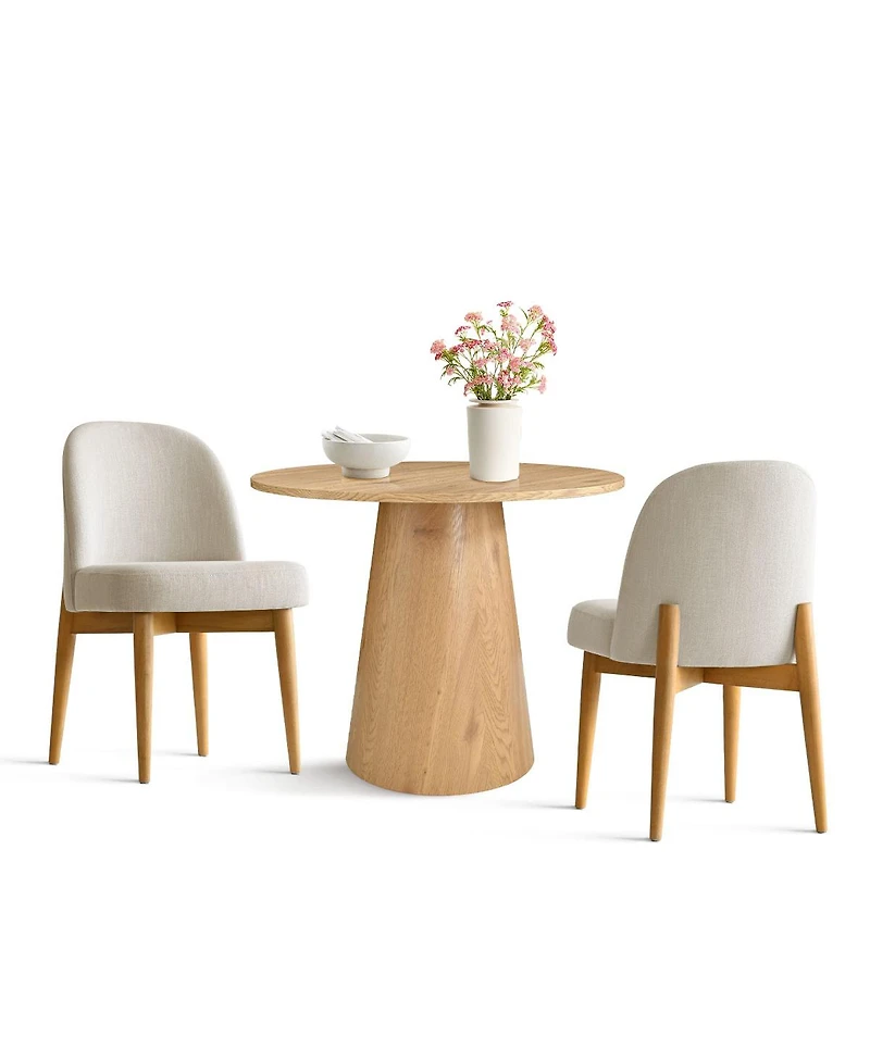 Maison Boucle 3-Piece Round Dining Table Set, 35" Wood-Look Pedestal with Fabric Upholstered Chairs for Small Kitchens