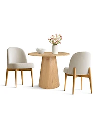 Maison Boucle 3-Piece Round Dining Table Set, 35" Wood-Look Pedestal with Fabric Upholstered Chairs for Small Kitchens