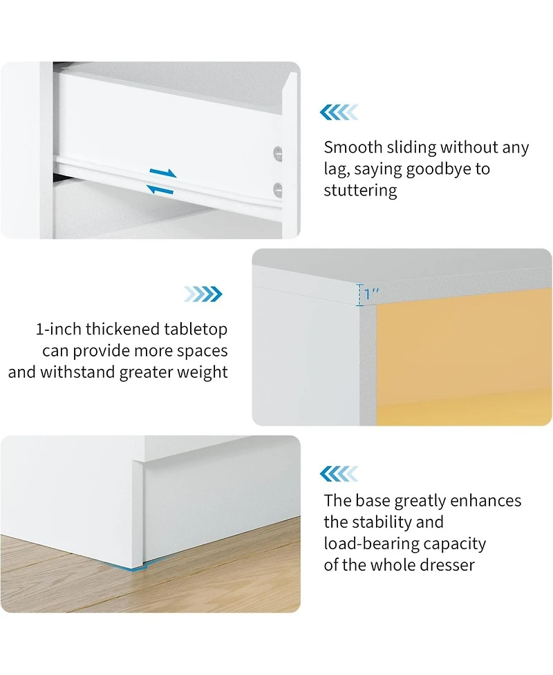 gaomon 6-Drawer Dresser with Led Lighting & Charging Station, Modern Storage Chest with Power Outlets for Bedroom, Living Room, or Entryway