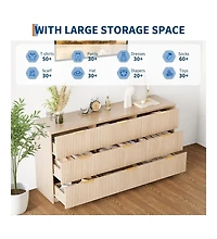 9 Drawer Fluted Dresser for Bedroom, 55" Wide Modern Chest of Drawers with Metal Handle, Fluted Wood Tv Stand, Modern Large Dresser, Natural Colo