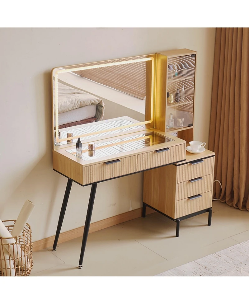 Boyel Living Vanity Desk with Mirror and Lights, 5 Drawers and Storage Shelves, Adjustable Brightness Makeup Table Set