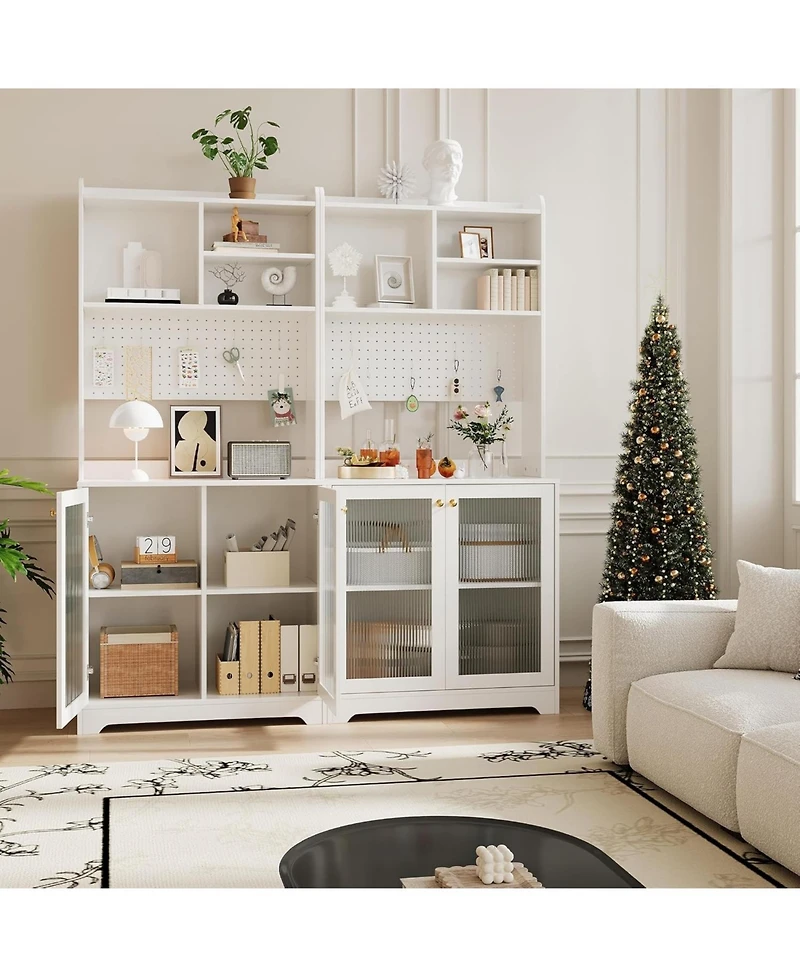 Gaomon 71" Kitchen Pantry Cabinet w/ Microwave Stand, Farmhouse Hutch & Open Storage for Food Essentials