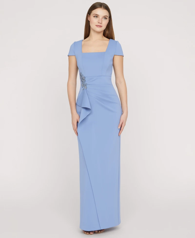 Js Collections Women's Square Neck Front-Cascade Gown