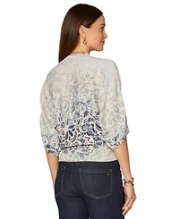 Democracy Petite Round Neck Dolman-Sleeve Printed Top