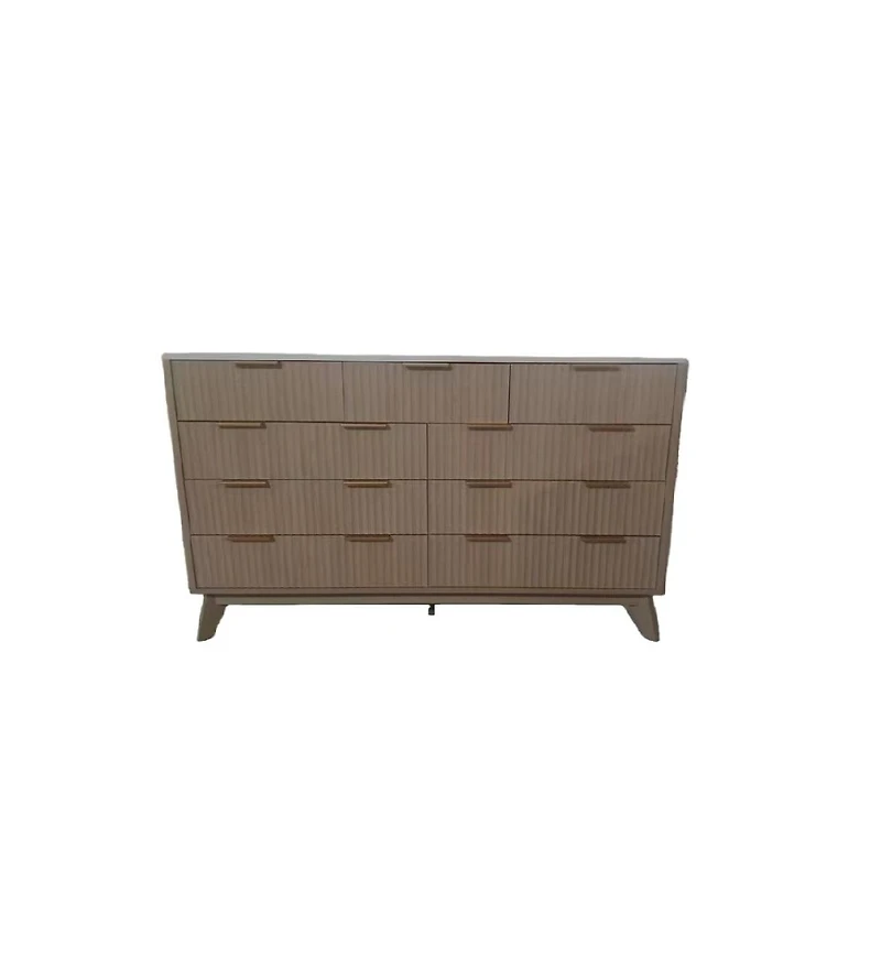 gaomon 54" Wide 9 Drawer Dresser,Wooden Chest of Drawers with Fluted Wave Pattern, Metal Handles, Modern Tv Stand Dresser Curved Profile