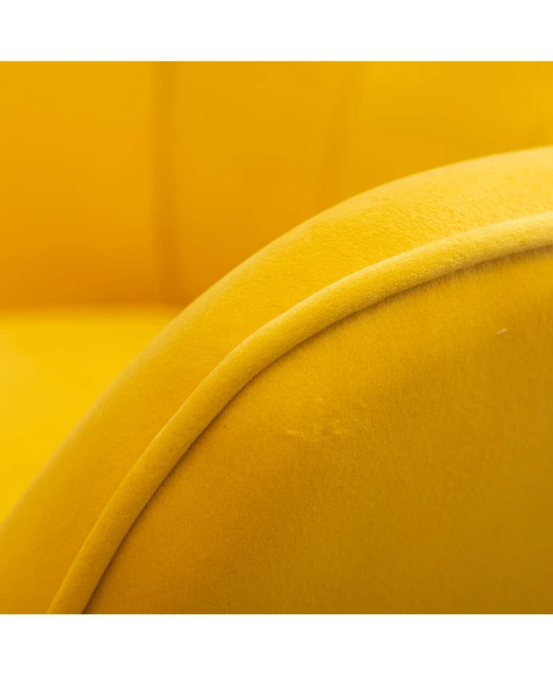 Contemporary Silky Velvet Tufted Accent Chair with Ottoman, Yellow