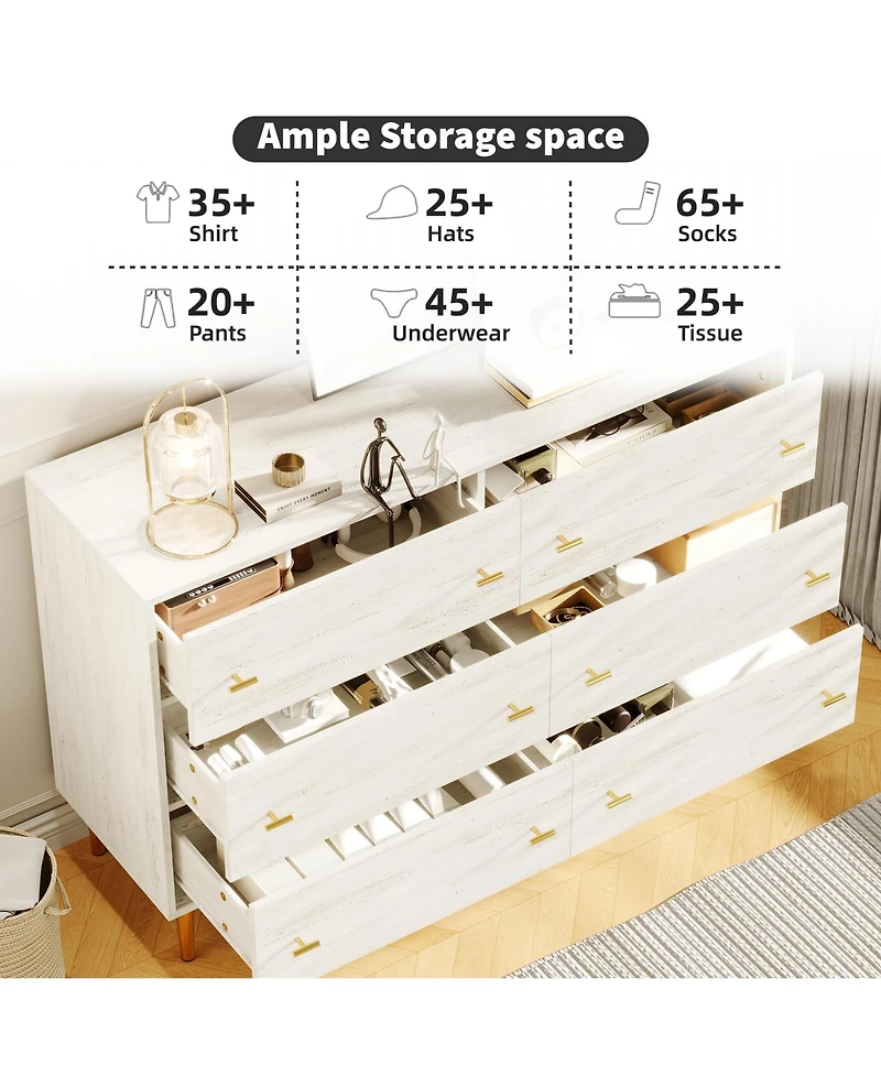 Gaomon 6 Drawers Dresser for Bedroom,47.2" Wide Wood Rustic Chest of Drawers with Bar Handles,Vintage Design,Storage Dressers