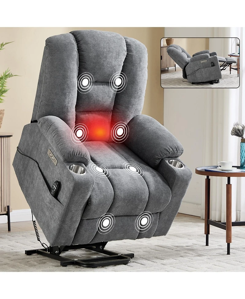 Streamdale Furniture Lift Recliner Chair with Massage, Heat, Usb Ports, Cup Holders (Blue Grey)