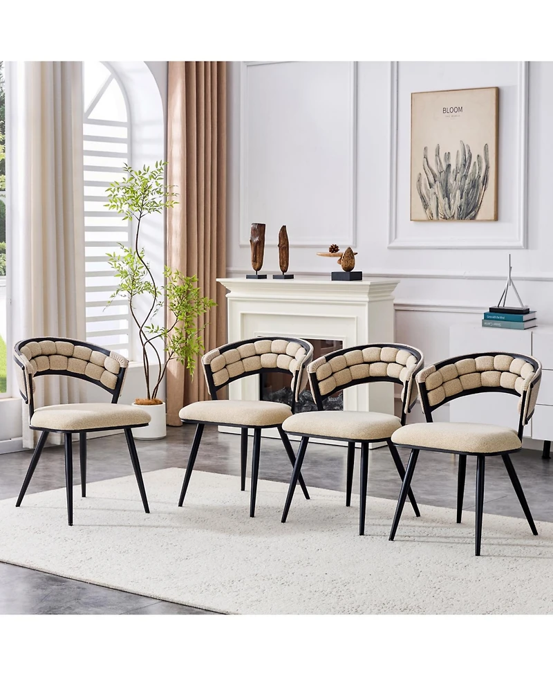 Streamdale Set of 2 Beige Velvet Dining Chairs with Black Legs