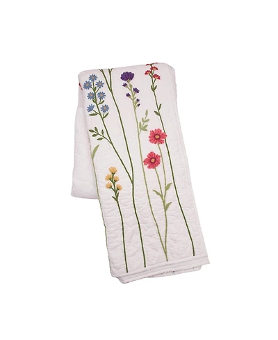 50" x 60" Botanical Field Floral Embroidered Quilted Throw Blanket