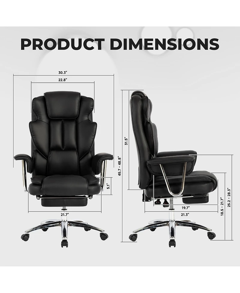 Streamdale Executive Chair with Footrest, Leather & Ergonomic