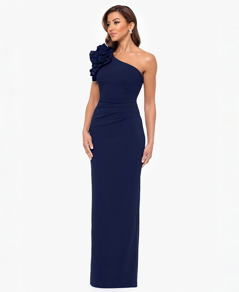 Xscape Women's One-Shoulder Ruffle Ball Gown