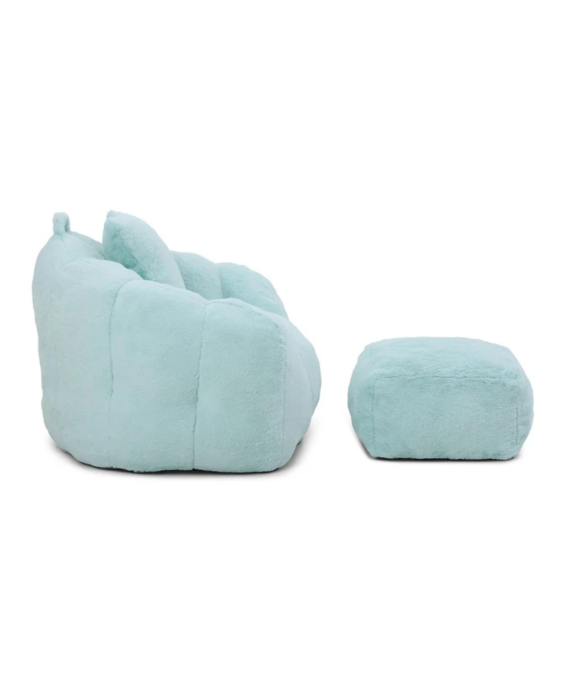 Streamdale Furniture Giant Faux Fur Bean Bag Chair with Footstool