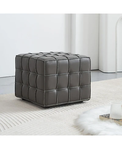 Streamdale Furniture Streamdale Genuine Leather Tufted Ottoman, Footstool for Living Room & Bedroom, Grey
