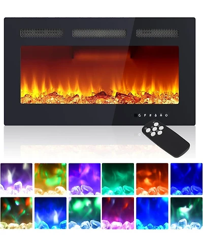 Gaomon 30" Wall Mounted Electric Fireplace Heater, 12 Flame Colors, Timer, Touch Screen, 750/1500W for Living Room