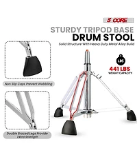5 Core Drum Throne w Backrest 4" Padded Stool Airlift 25" Adjustable Drummer 441Lb Capacity