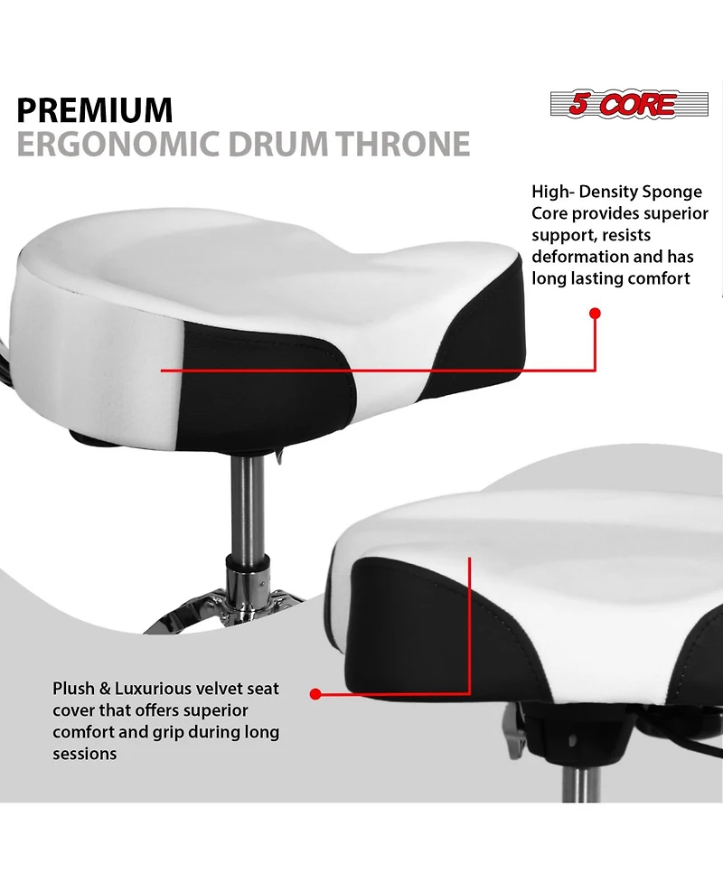 5 Core Drum Throne w Backrest 4" Padded Stool Airlift 25" Adjustable Drummer 441Lb Capacity