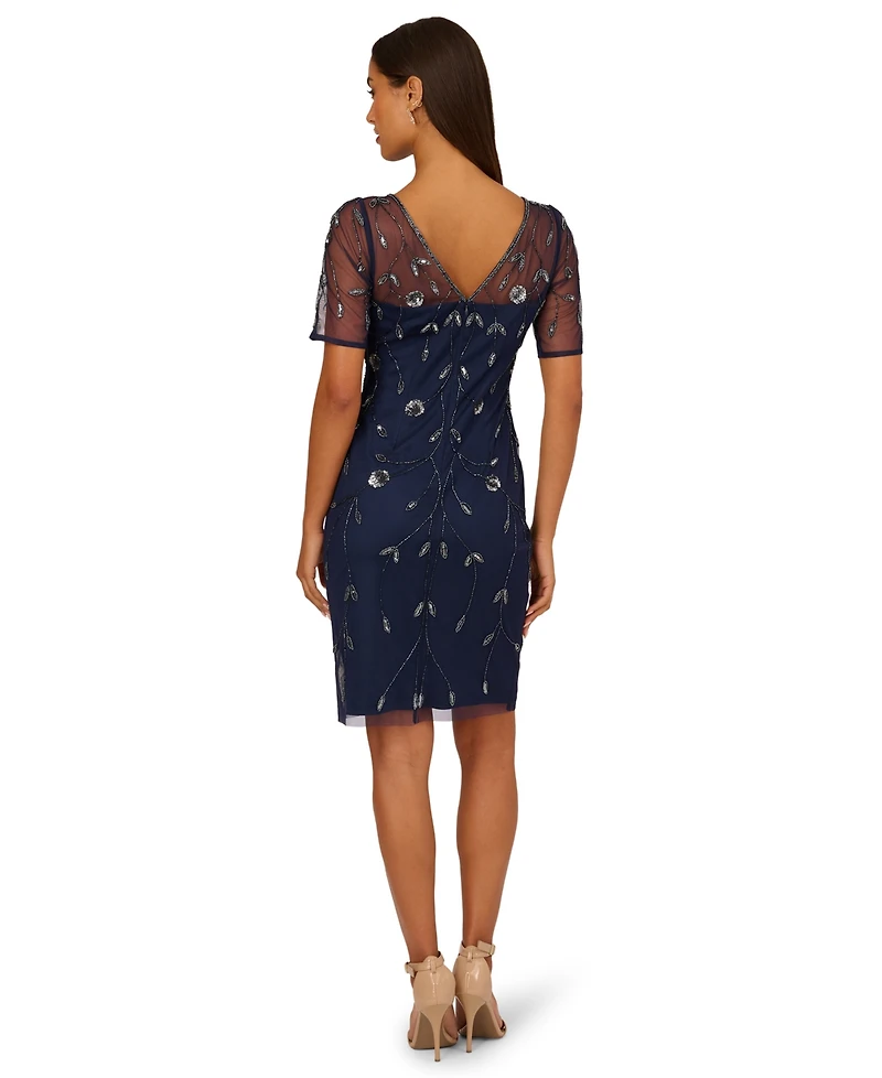 Adrianna Papell Women's Beaded Boat Neck Sheath Dress