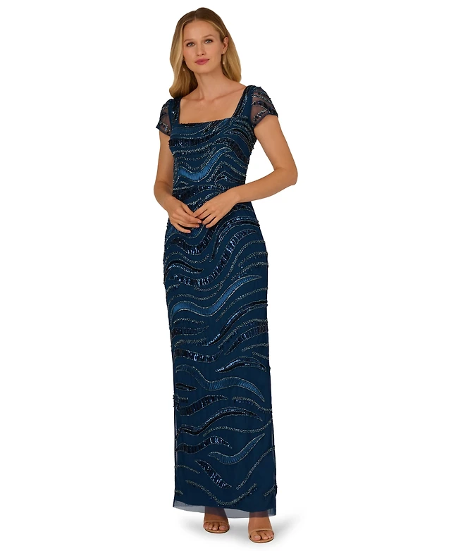 adrianna papell women's beaded mesh slim column dress Adrianna Papell Women's Beaded Mesh Column Dress - Midnight Multi