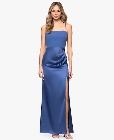 B&A By Betsy and Adam Women's Side Slit Square Neck Ball Gown