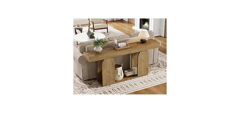 Tribesigns Farmhouse Wood Console Table, 70.9-Inch Entryway Accent Table with U-Shaped Base, 2-Tier Extra Long Sofa