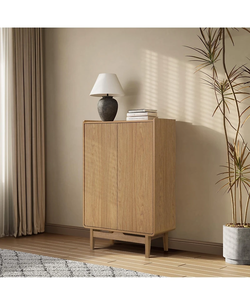 LuxenHome Oak Manufactured Wood 2-Door 31.1" W x 48.7" H Cabinet with Tray Top