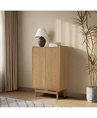 LuxenHome Oak Manufactured Wood 2-Door 31.1" W x 48.7" H Cabinet with Tray Top