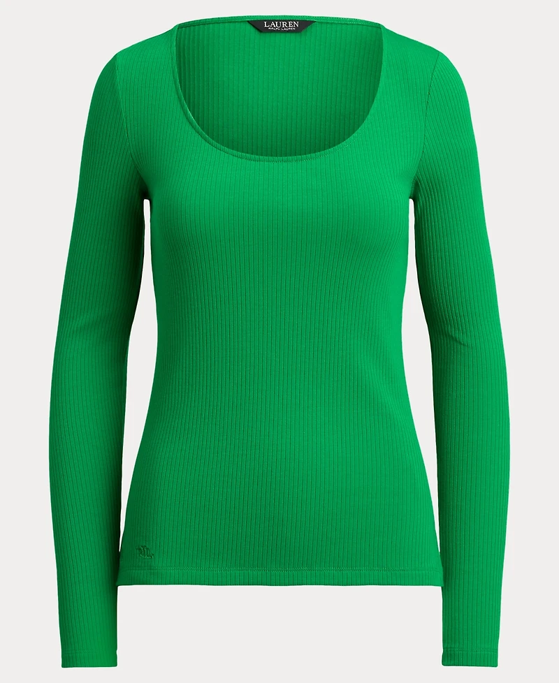 Lauren Ralph Women's Rib-Knit Long-Sleeve Scoop Neck Top